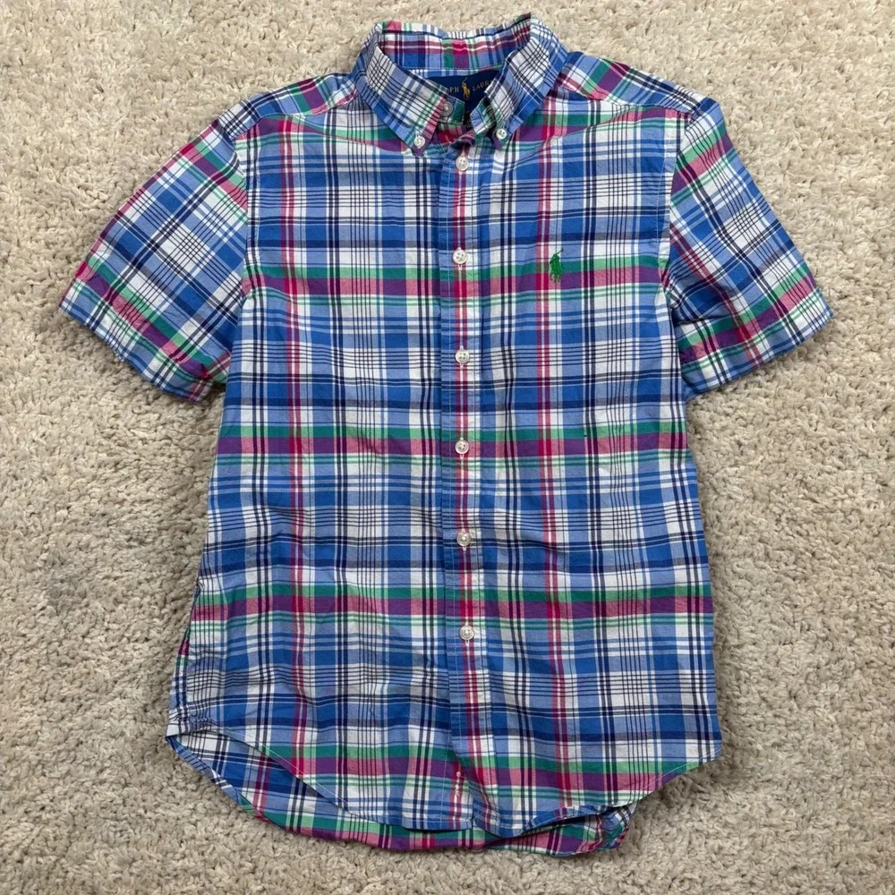 Kids Ralph Lauren Plaid Short Sleeve Button‎ Down Shirt Size M 10-12